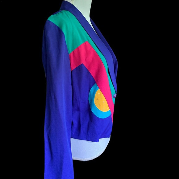 Vtg 80’s City Girl Blue Rainbow Cropped Blazer 6 - Picture 5 of 14